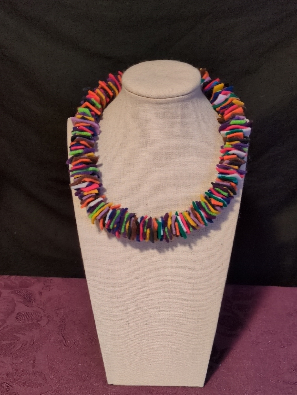 Handmade Felt Rectangle Multicolor Choker Necklace Black Leather Cord